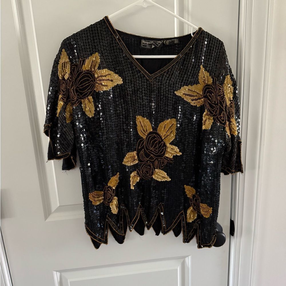 Stunning vintage handmade beaded silk top